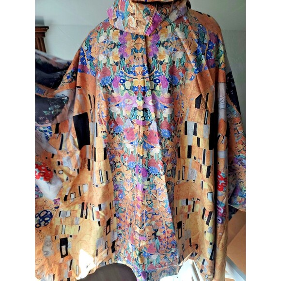 Gustav Klimt The Kiss Galleria Rain Cape w/Hood Travel Pouch Reversible One Size - Picture 9 of 14